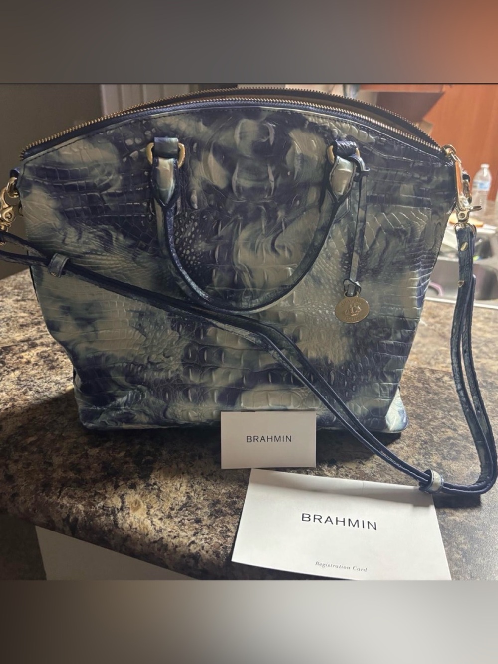 Brahmin Lg Duxbury Satchel Camaryn Melbourne Indigo Croc Embossed Leather Bag